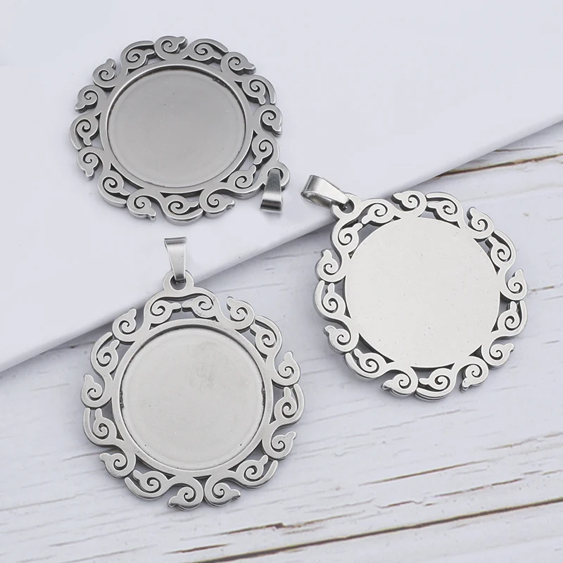 6pcs Fit 25mm Stainless Steel Cabochon Base Diy Blank Cameo Pendant Bezel Settings Diy Jewelry Necklace Trays