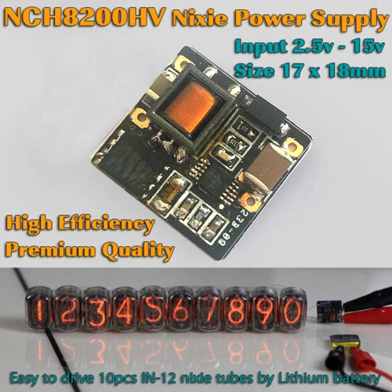 NCH8200HV 2.5-15v 5V 12V to 170V High Voltage DC boost Power Supply Board  Module for Nixie Tube Glow clock Tube Magic Eye 3.7V