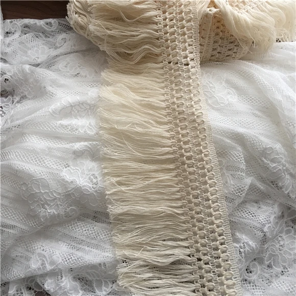 3Yards 10cm/12cm/14cm Beige Long Tassel Trim Dangling Curtain Lace Sewing Craft Material Z1224