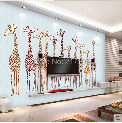 

Free shipping large custom murals cute animals children room bedroom background wallpaper giraffes