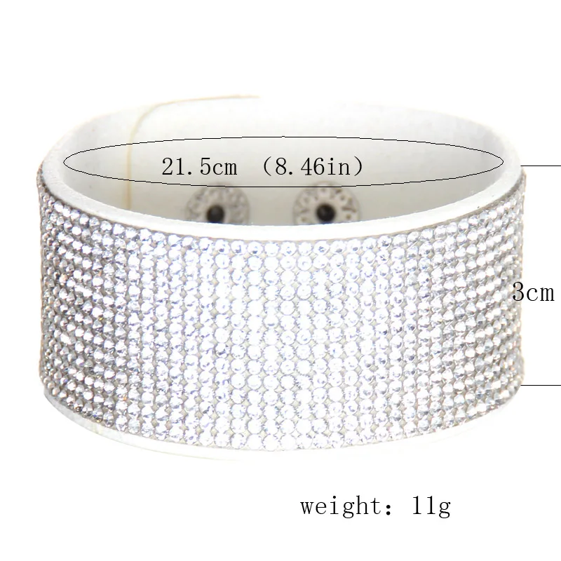 Welback New Fashion Jewelry Leather Trendy Crystal Alloy Rhinestone Wide Warp  Euramerican Casual Classic Bracelets For Women