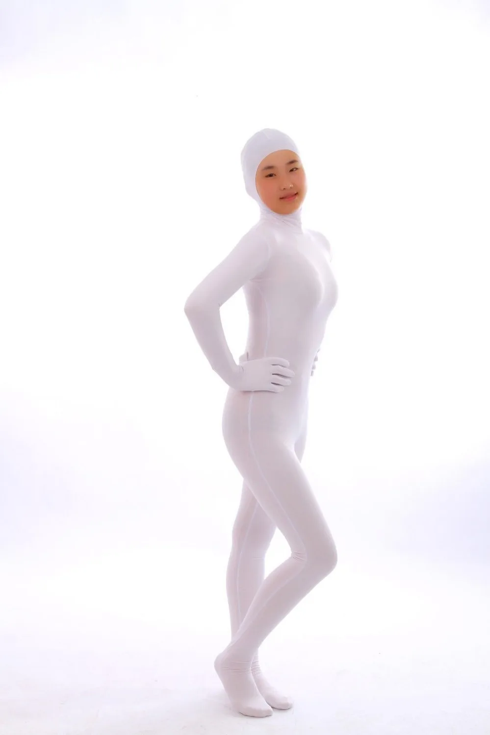 Kid Adult White Open face faceless face bare Unisex  Spandex Bright 2nd Skin Zentai Costumes Bodysuit