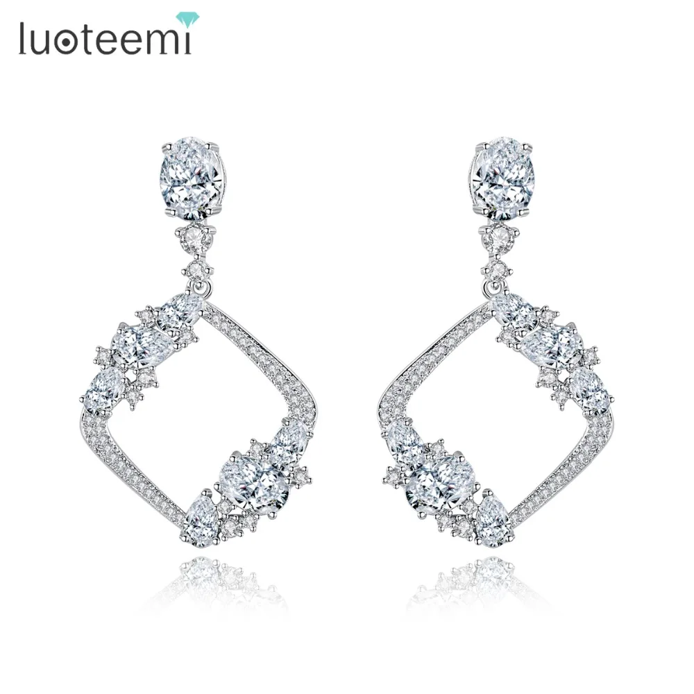 

LUOTEEMI Exquisite Cubic Zirconia Square Drop Earrings for Women Bridal Wedding Party Luxury CZ Fashion Jewelry Christmas Gifts