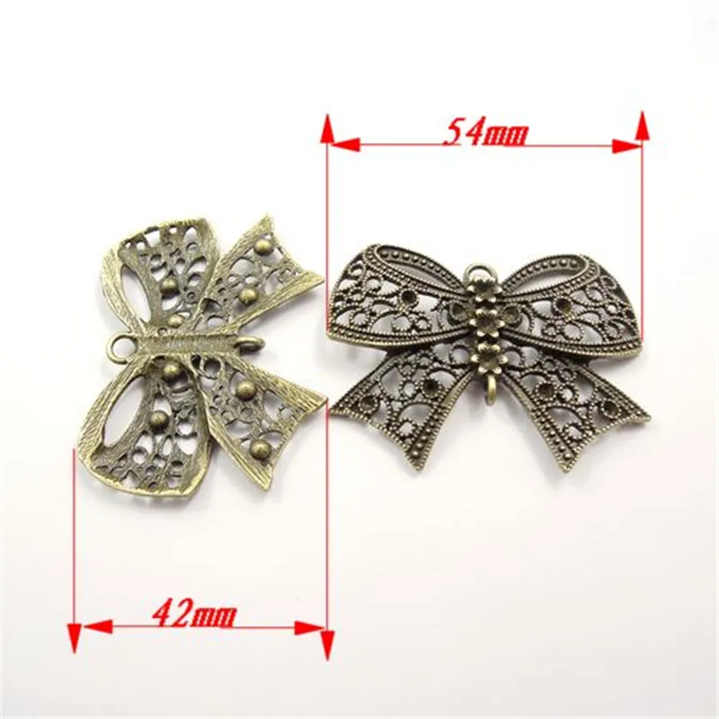 (8Pieces) Bohemia Bronze Vintage Alloy Bow Charms Necklace Pendant Metal Cute Women Handmade Jewelry Findings 54*42*3mm AU31675