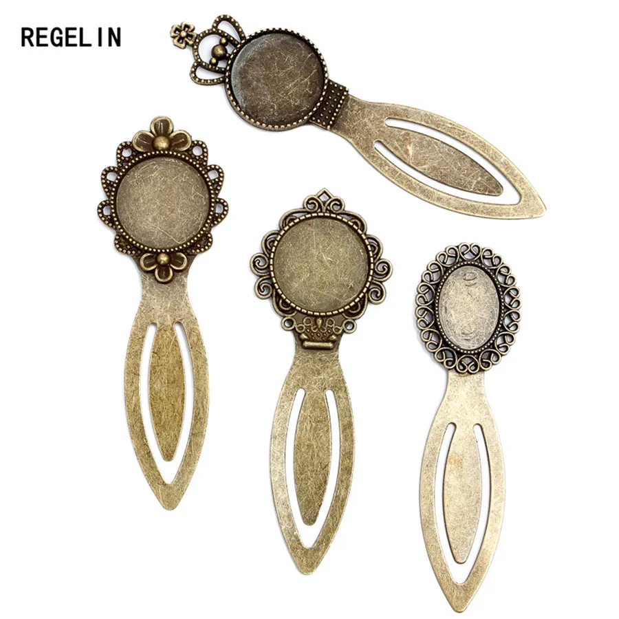 REGELIN Fashion 10pcs/lot Antique Vintage Retro Handmade Bookmark Cabochon Base Bookmark Setting for Cabochon Cameo DIY Bookmark