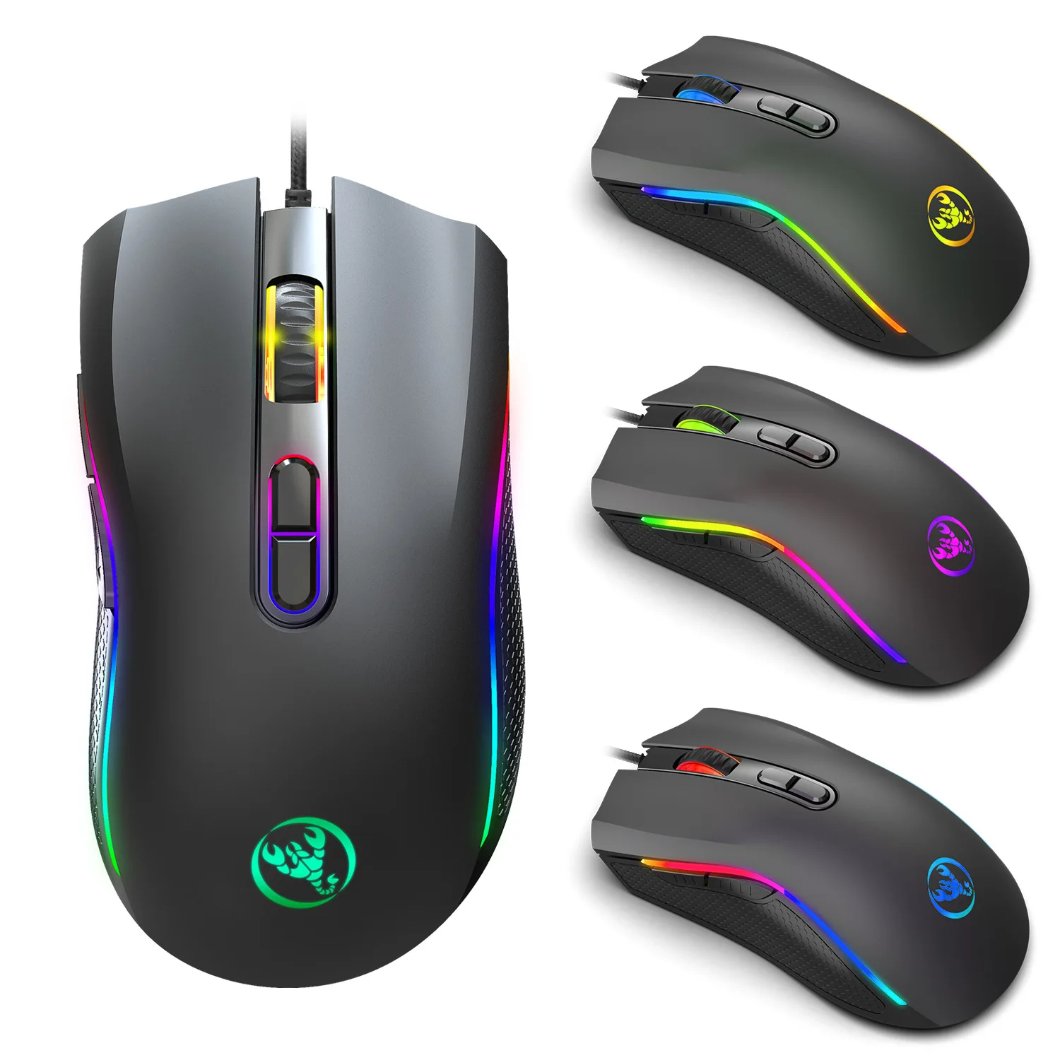 Hongsund New Macro Programming RGB 7200DPI Luminous Game Mouse Electric Race Cable Mouse 6 dpi File Adjustable Gaming Mouse