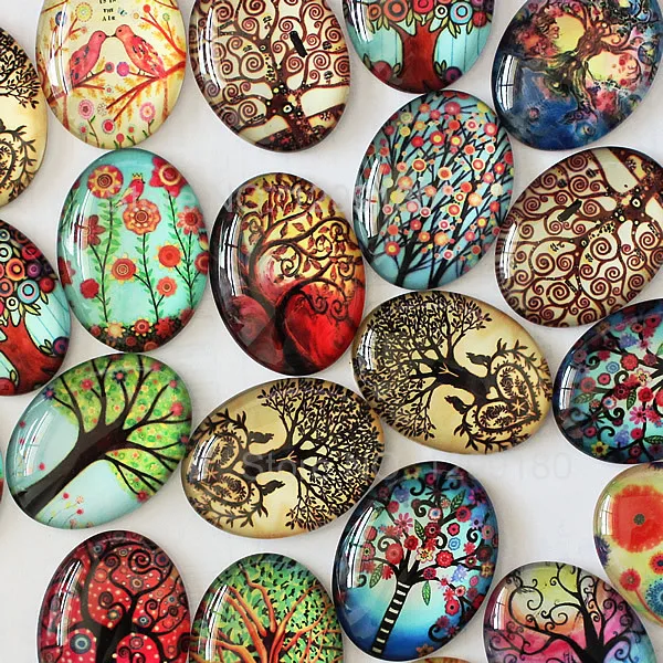 Onebeading 13x18mm 18x25mm 30x40mm Random Mixed Life Tree Oval Pattern Glass Cabochons Flatback Photo Base Tray DIY Accessories