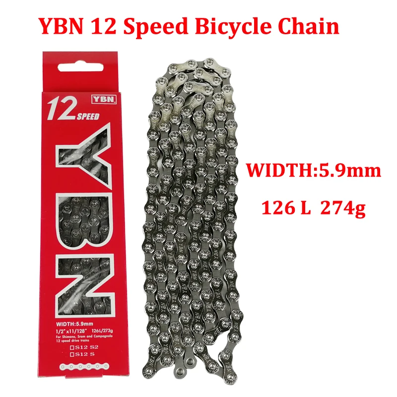 YBN S12 12 Speed Bike Chain Electroplated Silver MTB Road Bicycle Chains 12S 126 Link For Shimano SRAM Campagnolo