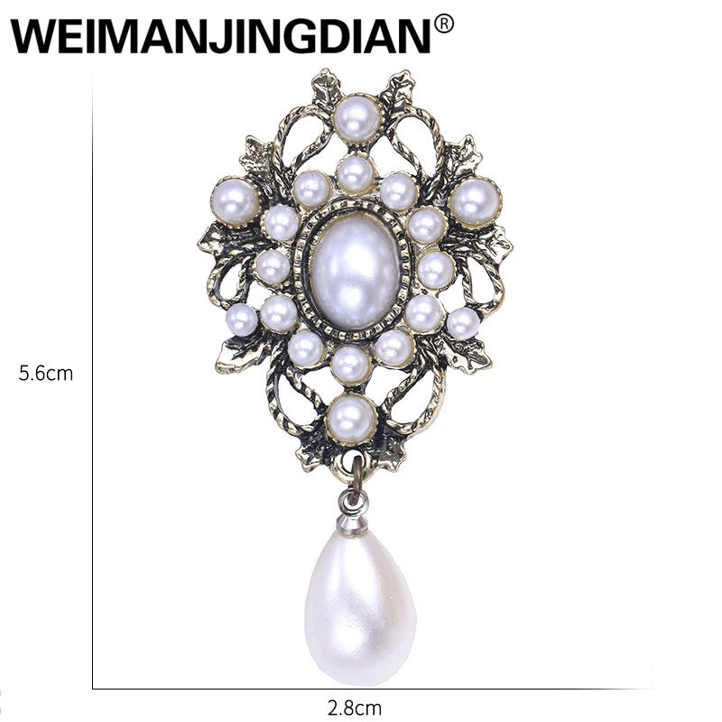 WEIMANJINGDIAN Brand Simulated Pearl Drop Vintage Brooches Decor Jewelry for Apparel Hats Scarf or Wedding