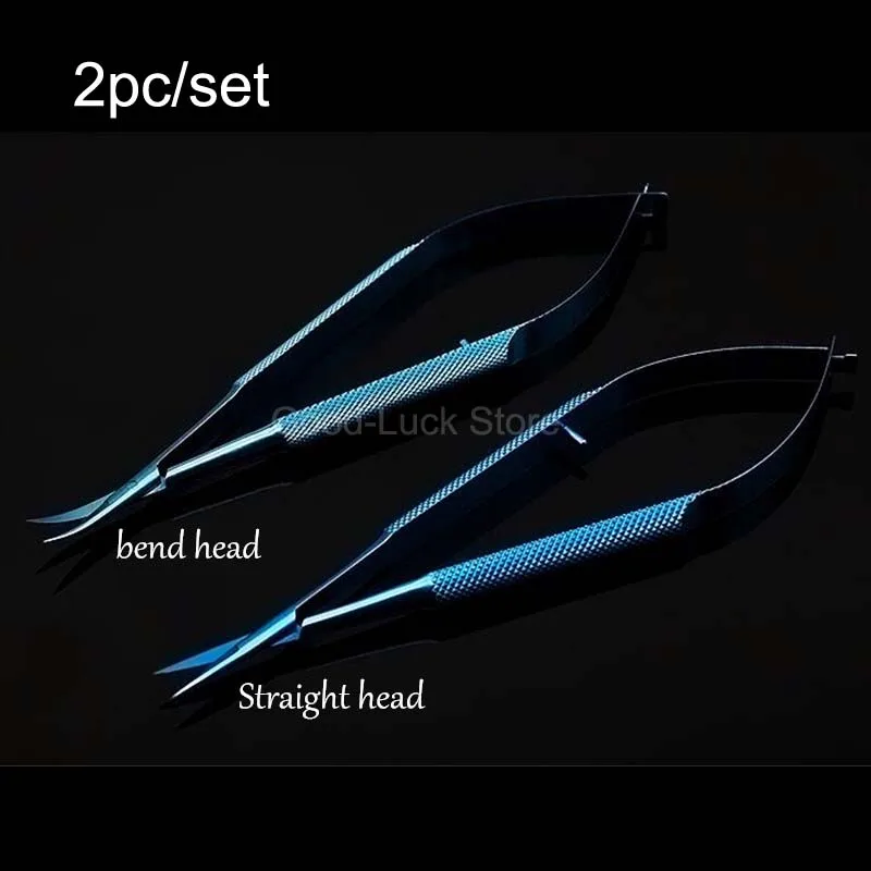 2pc/set Titanium alloy Ophthalmic Instrument 12.5 cm micro scissor, Straight/ bend head Conjunctiva scissor,Speculums tweezer