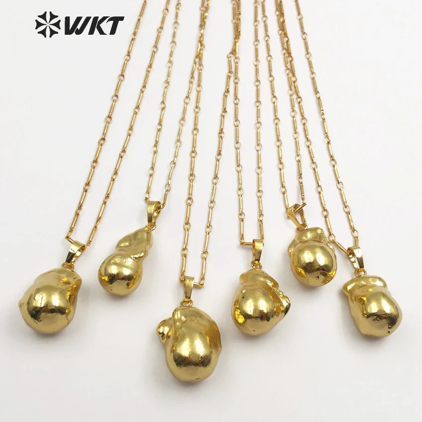 

WT-JN059 WKT Classic lady elegant irregular Baroque pearl with full gold dipped pendant metal necklace