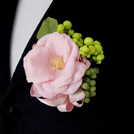 4pcs/ lot  vintage artificial camellia flower bride / Groom boutonniere wedding bridal corsage The best man bridesmaids corsages