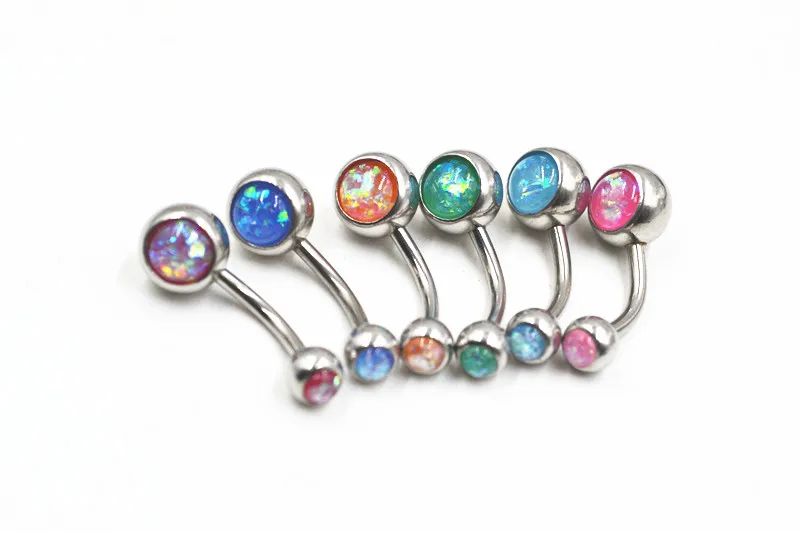 50pcs Opal Gem Belly Button Rings Sexy Woman Belly Piercing Barbell Surgical Steel Navel Piercing Women Fashion Body Jewelry NEW