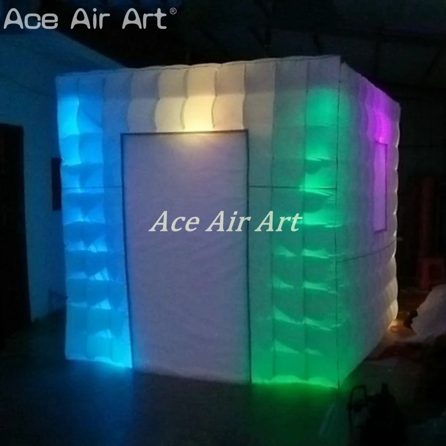 2.5 m White LED Inflatable Photo Booth Selfie DJ Kiosks with Spotlights and Sticker Cover Door/Window for Chile