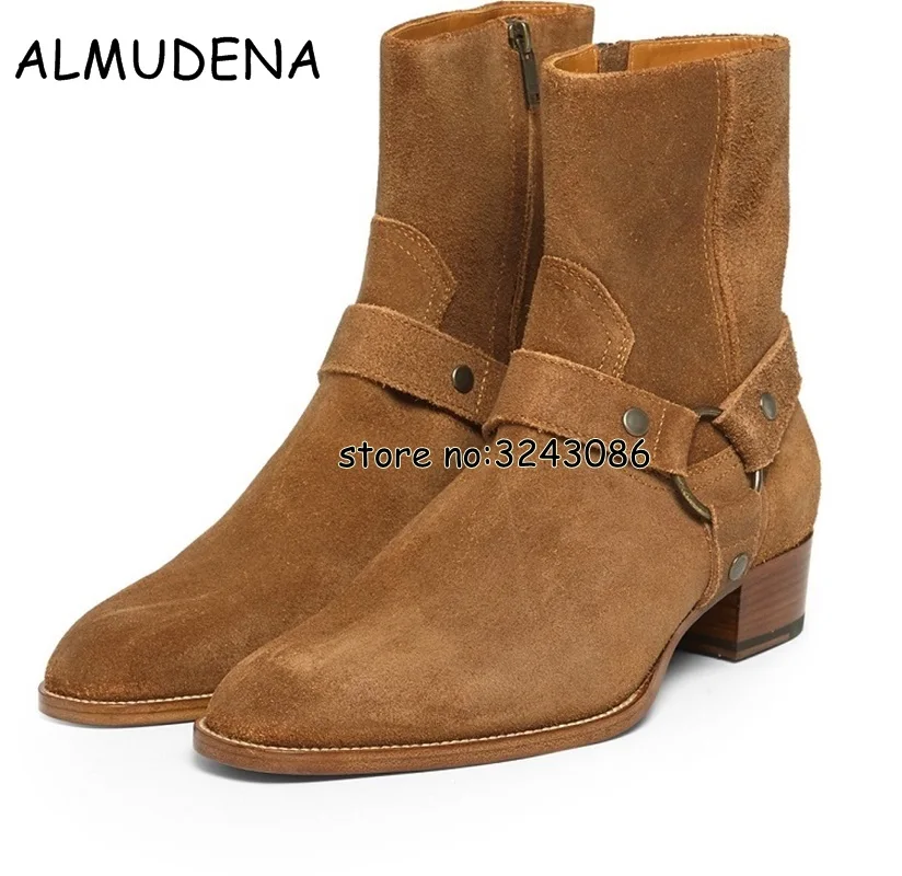 Leather Suede Men Chelsea Boots Side Zipper Cool Street Style Man Ankle Boots Shoes Round Toe Fashion Male Casual Shoes