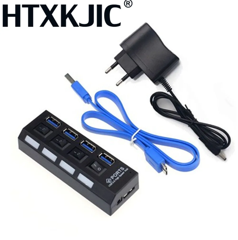 ฮับ USB 3.0 ความเร็วสูง 7 พอร์ต USB 3.0 HUB กับ EU/US Power Adapter Multi USB Splitter สวิตช์เปิด/ปิดสำหรับแล็ปท็อป MacBook PC