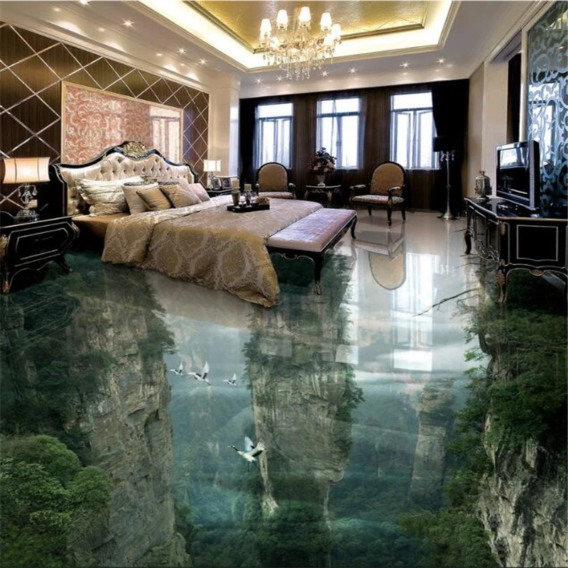 

Custom Ground Decorated 3D Wallpaper People Wonderland Peak Cliffs Living Room Bathroom 3d flooring Tiles Paintings