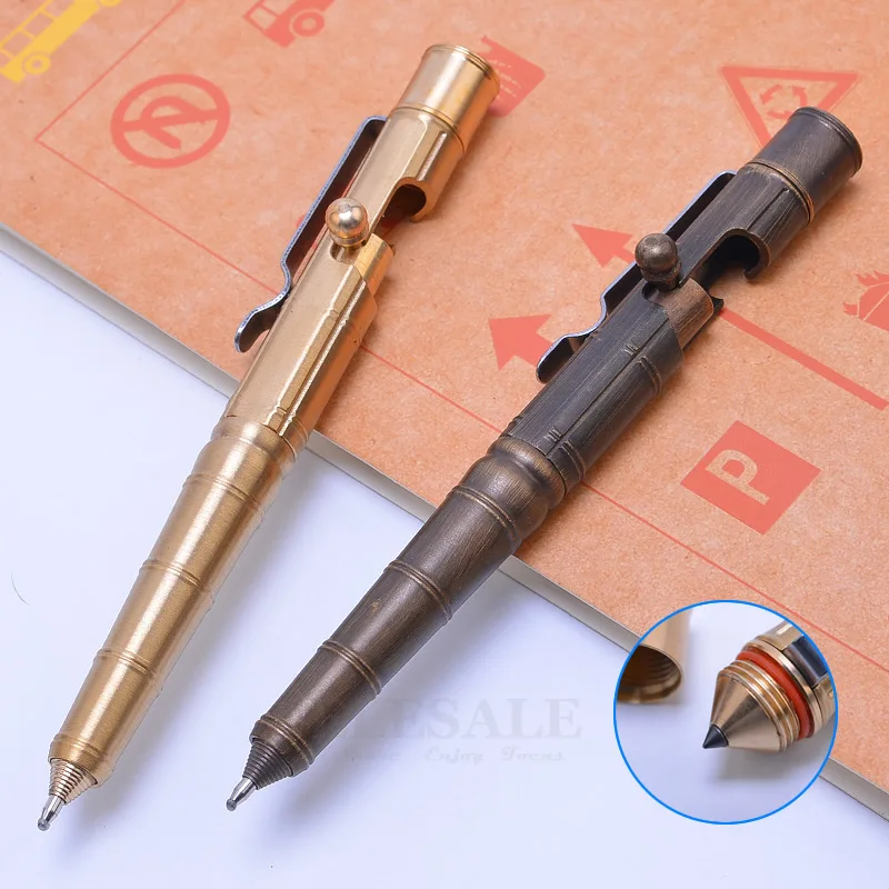 Creative Brass Tactical Pen Self Defense Tool Emergency Glass Breaker For Outdoor Camp EDC Tool Business Collectible Pen Gift