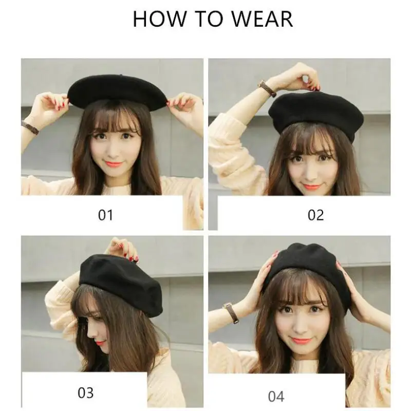 Winter Hats For Women Berets Flat Cap Knit 100% Cashmere Lady Girl Female Painter Solid Soft Adjustable