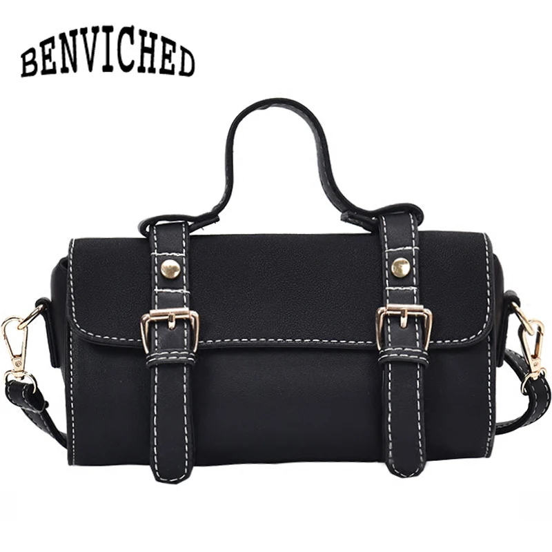 

BENVICHED New Vintage Women Stachels Bags Scrub PU Leather Shoulder Bags Messenger Bag Bolsa Feminina Handbag L112