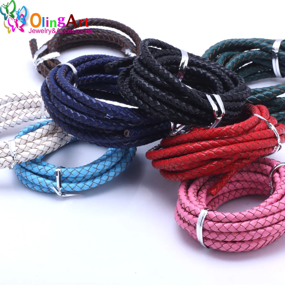 OlingArt 5mm 2M multicolore tondo in vera pelle intrecciata cavo orecchini da donna bracciale girocollo collana filo creazione di gioielli fai da te