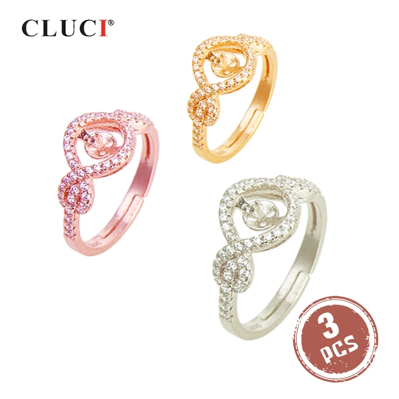 

CLUCI 3pcs Silver 925 Adjustable Crown Shaped Rings for Women Pearl Ring Mounting 925 Sterling Silver Zircon Crown Ring SR2184SB