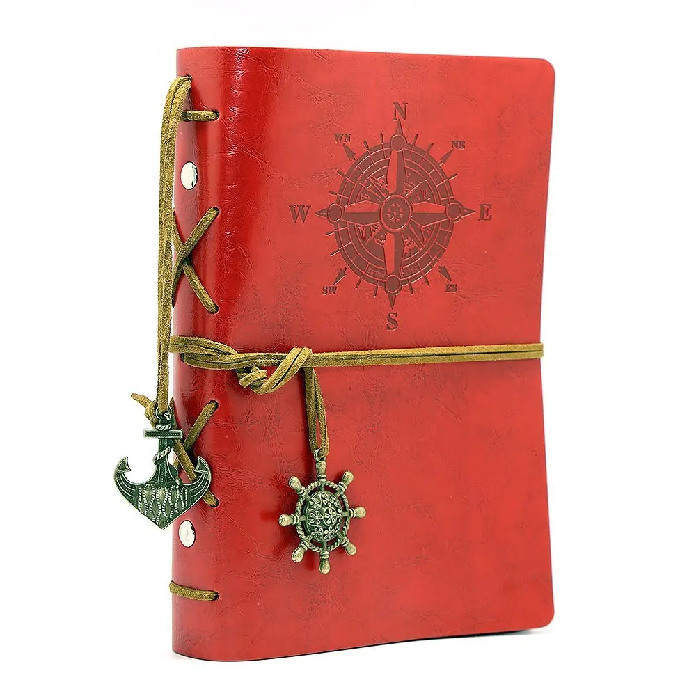 Leather Writing Journal Notebook A5 Vintage Nautical Spiral Blank String Daily Notepad Travel to Write in,Red