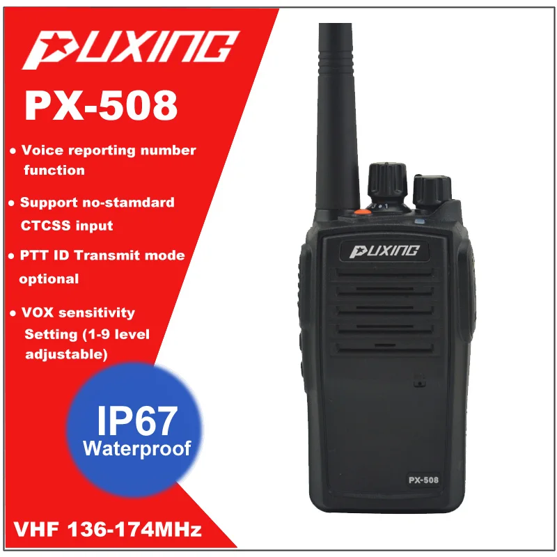 Walkie-talkie impermeable IP67, Radio a prueba de polvo, Puxing, PX-508, VHF, 136-174MHz, portátil, Radio bidireccional, transceptor FM