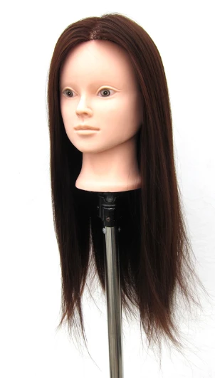 Free Shipping: Brown Long Hair Hairdressing Cutting Head Of Training Mannequin Head With Clamp, 4# Brown color 22 Inch