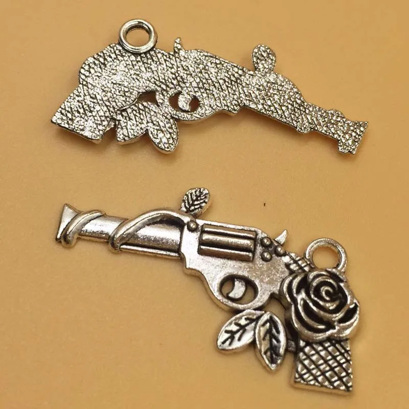 25pcs Alloy Rose Handgun Charm 31x19mm Tibetan Silver Pendant Findings Accessories DIY Vintage Choker Necklace