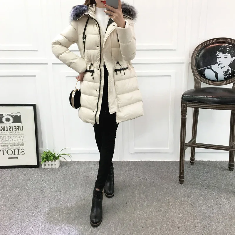 2020 jaqueta feminina para baixo coreano longo casaco feminino puffer jaqueta feminina gola de pele grande coreano quente pato branco para baixo casaco kj2617