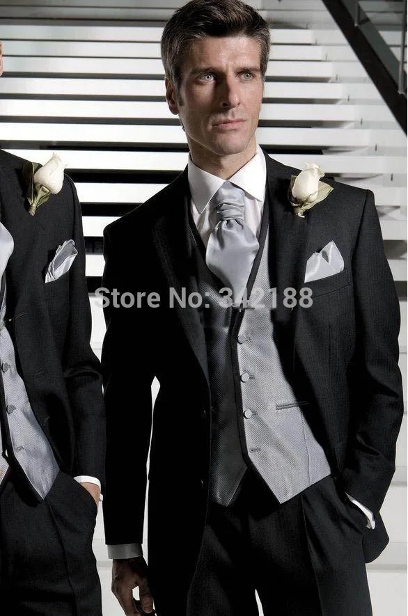 

FREE shipping/shot styles New Custom Design Two Buttons Black Groom Tuxedos/Notch Lapel Best Man Groomsman Men Wedding Suitswedd