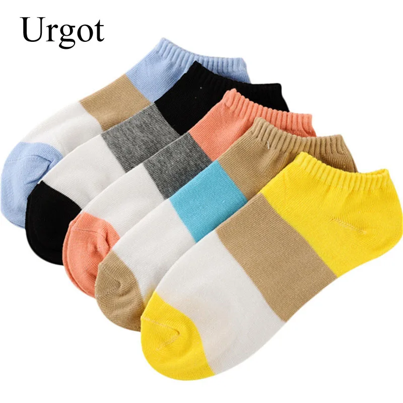 

Urgot 10 Pairs Women's Socks Pure Candy Color Stripe Dots Cotton Boat Socks Summer Autumn Shallow Mouth Ladies Girls Socks Meias