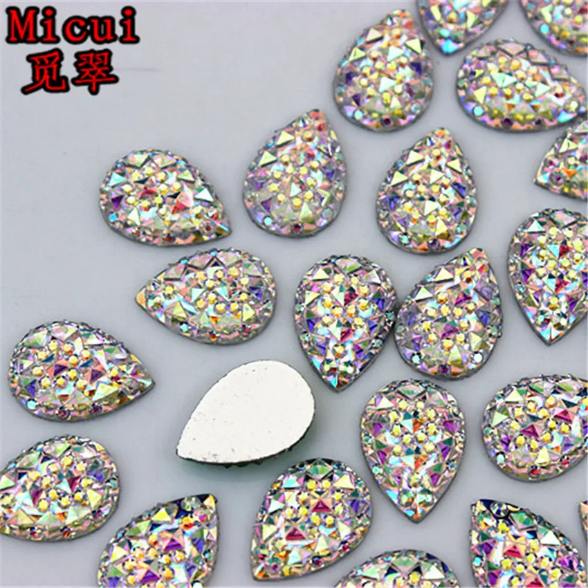 Micui 100PCS 10*14mm AB Color Drop Resin Rhinestones Crystal Flatback Beads Scrapbooking Crafts Clothing Accessories MC610