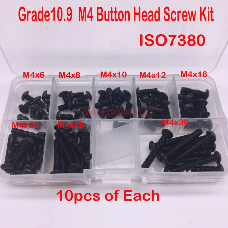 80pcs/lot ISO7380 Grade10.9  M4 Button Head Screw Kit length M4 *6mm to M4*30mm