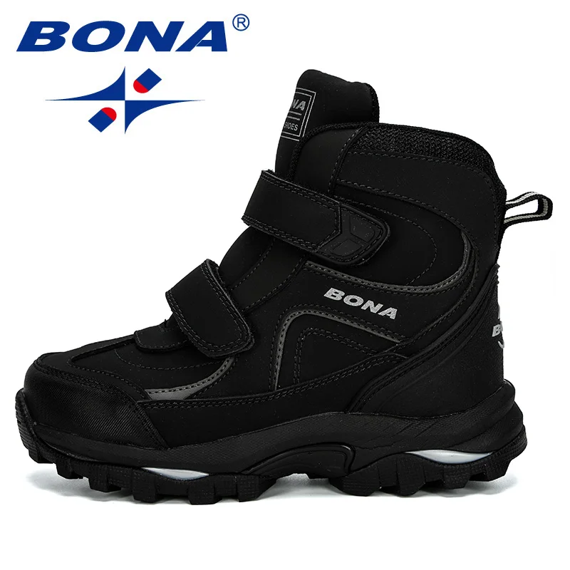 BONA New Style Winter Boys Boots Children Shoes For Kids Sneakers Leather Boots Plush Warm Flat Ankle Boots Comfortable