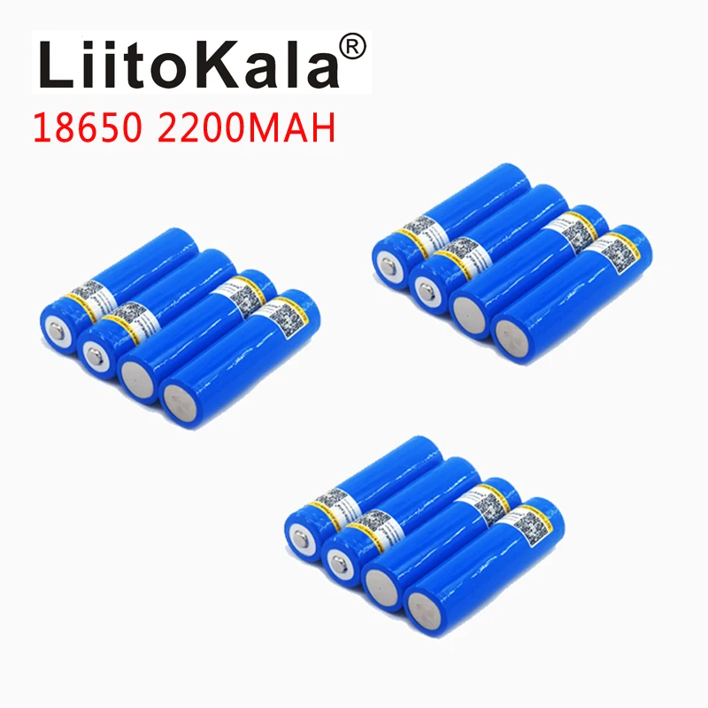 12pcs/lot LiitoKala 18650 3.7V 2200mA Rechargeable lithium battery Light Flashlight batteries LED light battery + Pointed