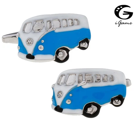 iGame Vintage Wagon Cuff Links Quality Brass Material Blue Color Bus Design Cufflinks Wholesale & Retail