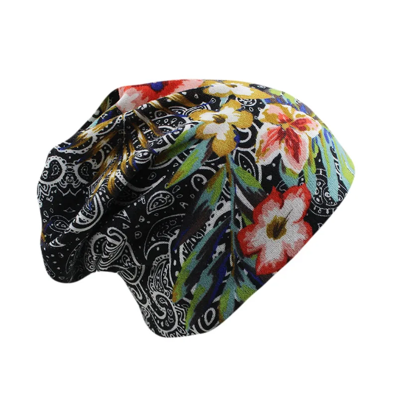 

Fashion New Women Spring Hat Girl's Casual Beanies Skullies Cotton Floral Caps Lady Scarf Hats Two Used Female Gorros