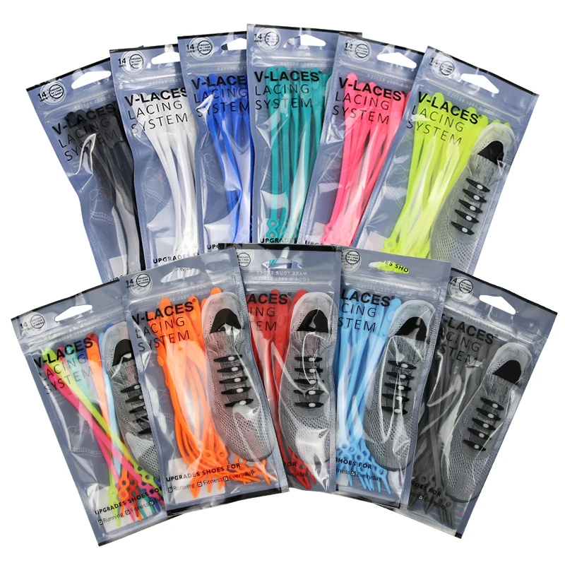 V-tie 14pcs/pack Waterproof silicone shoelace safty shoes accessories  round elastic shoelaces no tie sport shoelaces