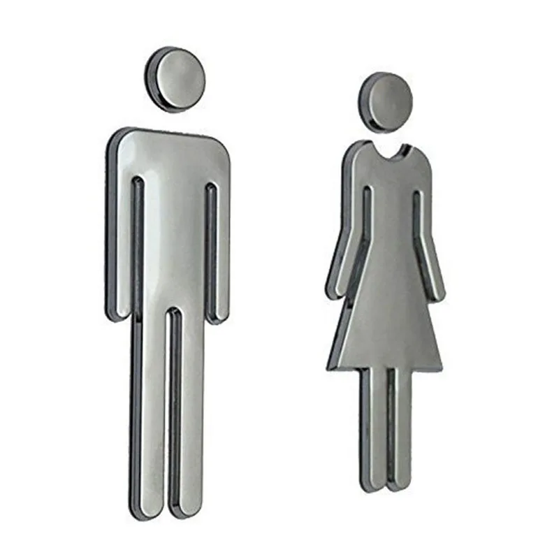 Acrylic Toilet Symbol Adhesive Backed Men's and Women's or Unisex Bathroom Sign for Hotel,Office,Home,Restaurant  (silver)