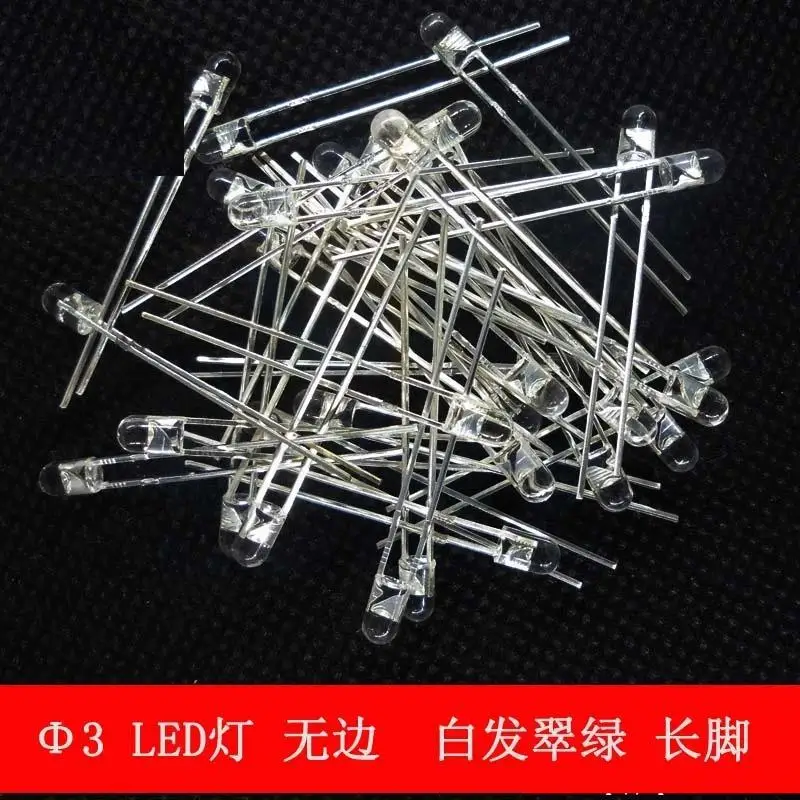 1000pcs/lot  3MM LED Lamp super bright white hair green light emitting diodes endless long legs