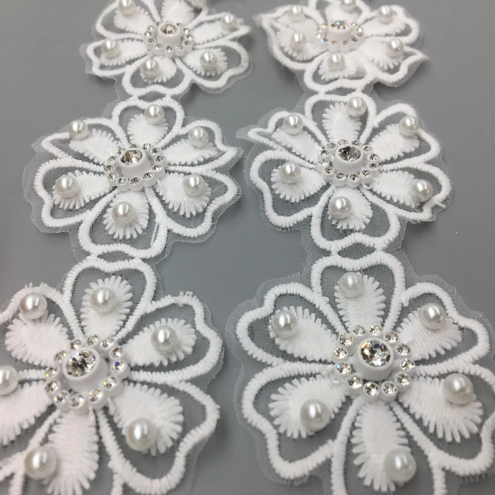 

1 Yard Chiffon Flower Pearl French Lace Trim Fabric Ribbon Embroidered Applique DIY Sewing Garment Handmade Materials Hat Crafts