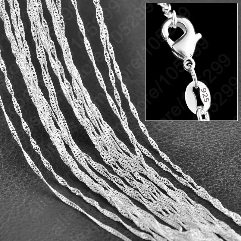 10PCS Promotion Wholesale Solid 925 Sterling Silver Beautiful Water Wave Necklace Singapore Chain With Lobster clasps 16