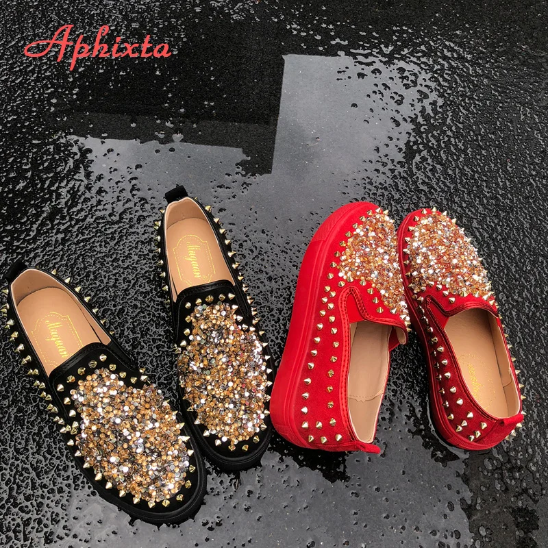 Aphixta Flat With Shoes Women Men Flats Sequined Cloth Revits Couple Platform Woman Shoes Bling Crysta Black Flat Heels Shoe