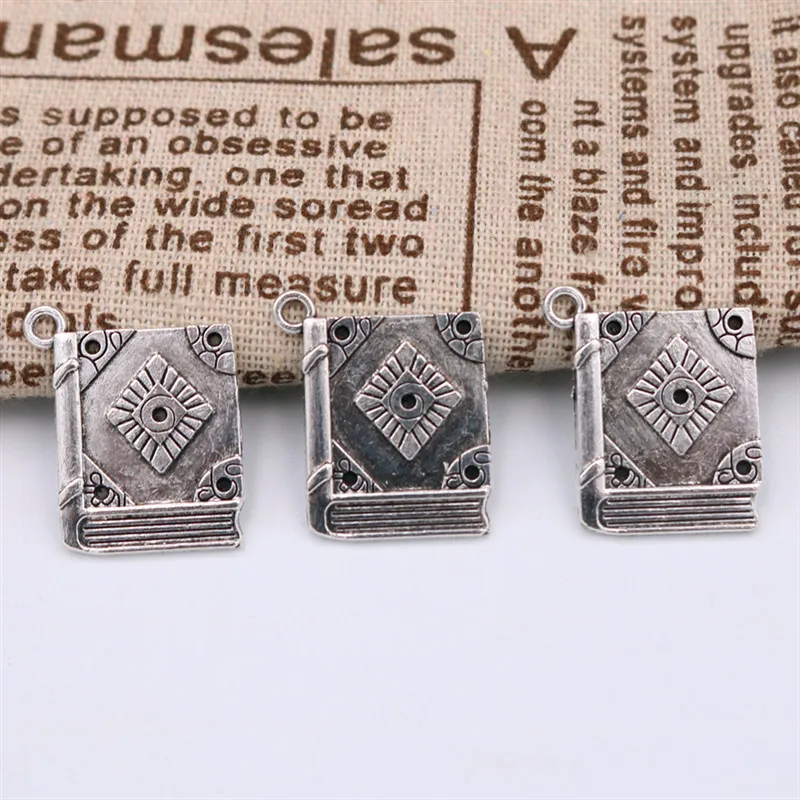 8pcs Silver Plated 3D Magic Book PendantS Retro Necklace Keychain Accessories DIY Charms Jewelry Crafts Making 26*19mm A220