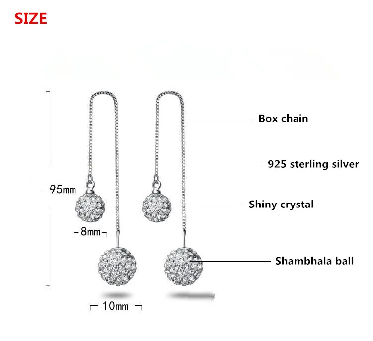 925 Silver Needle Fashion Shiny Shambhala Ball Crystal Ladies Tassels Stud Earrings Jewelry Female Anti Allergy Cheap