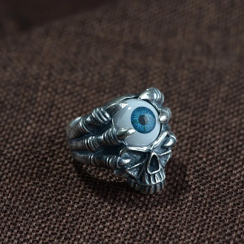 

100%S990 Thai silver craft restoring ancient ways ring fashion resin skull eye male act the role ofing is tasted