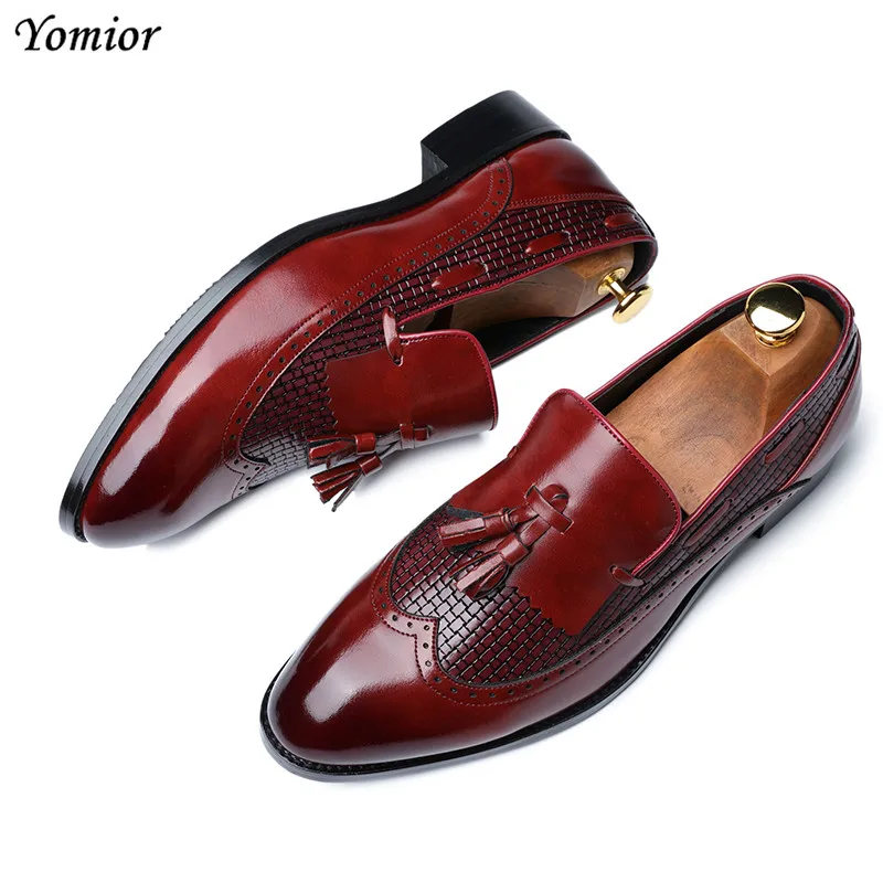 Yomior Fashion Tassel Men's Dress Shoes Formal Business Office Suit Loafers Summer Travel Leather Shoes Italian Vintage Wedding