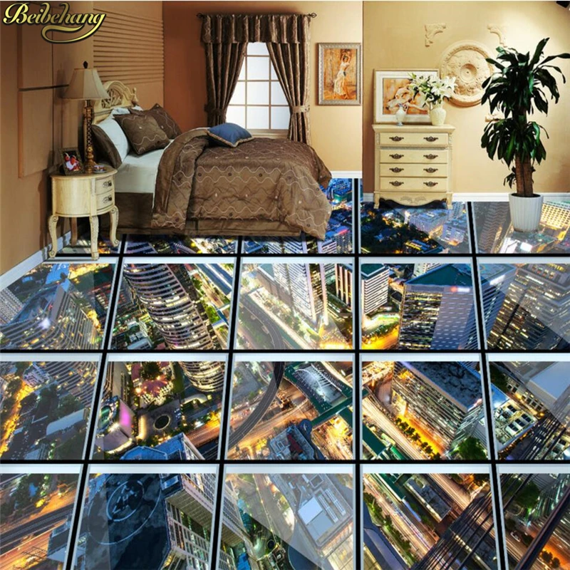 beibehang Custom Photo Wallpaper Mural Flooring Stained Glass Corridor City 3D Floor Tile Painting papel de parede